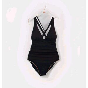 La Blanca Island Goddess One Piece Swimsuit Size 6 Black Multi-Strap Cross-Back